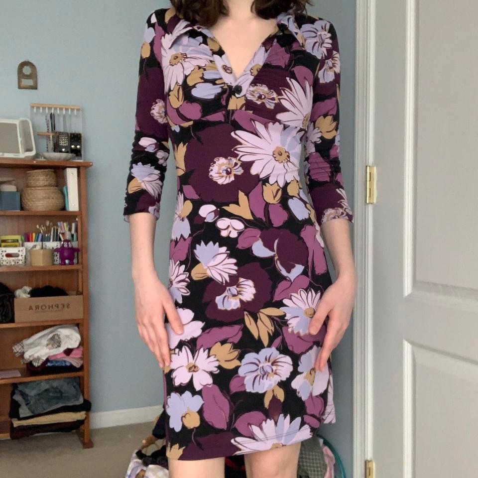 Purple, Tan, & Black Floral Dress By My Michelle